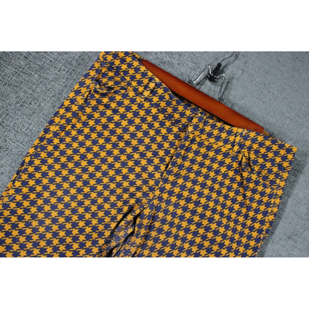 Old Navy Pixie Ankle Pants Mustard Yellow Navy Blue Houndstooth Size 12 Mid Rise